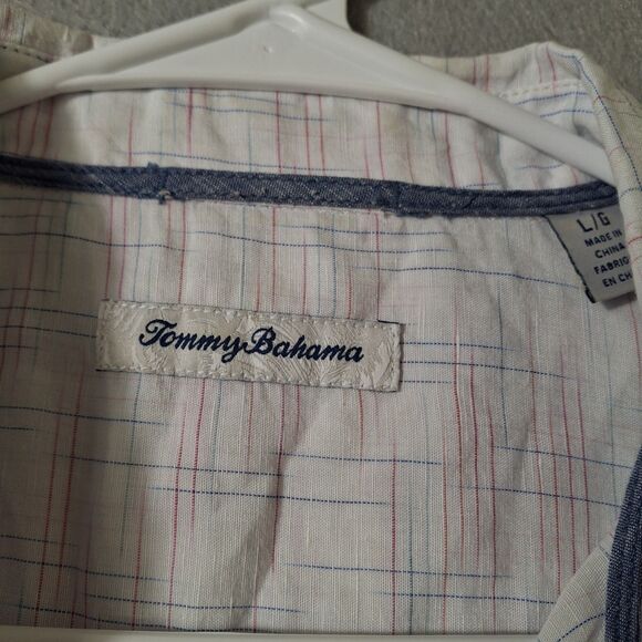 Tommy Bahama Shirt Mens Large White Linen Blend Button Up Plaid Island Zone - Picture 3 of 7